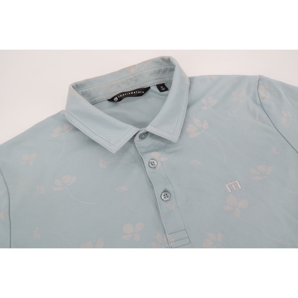 Travis Mathew Polo Shirt Mens Medium Blue Floral Good Times Feeling 1MAA011